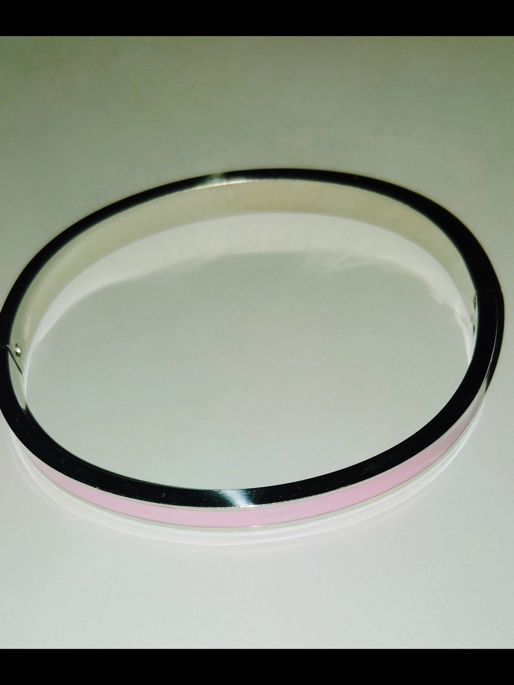 Source Unknown Silver Bangle with Pink Inlay